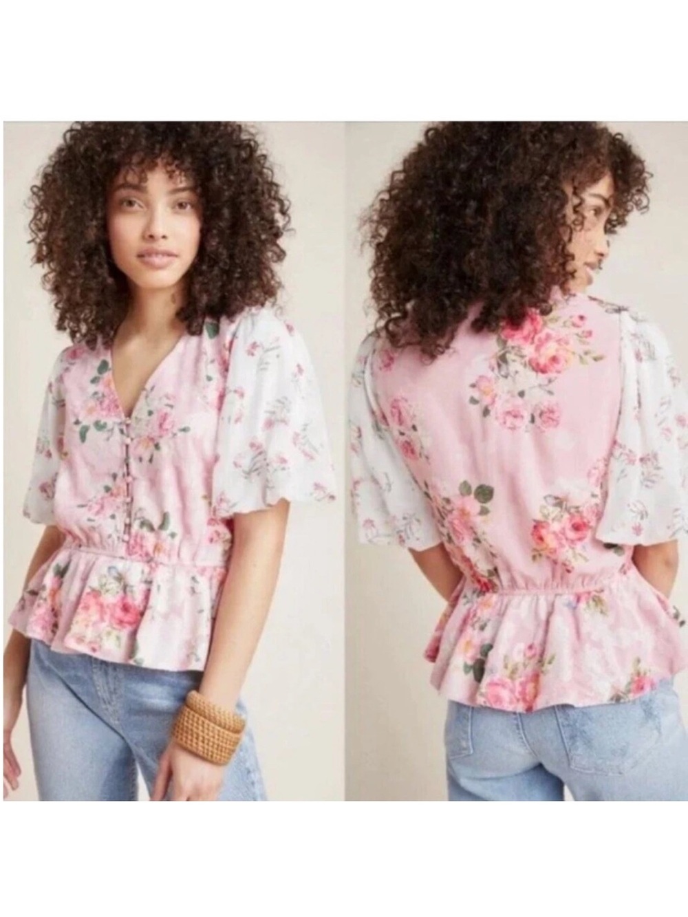 Hemant & Nandita Rose Garden Floral Peplum Top XS
